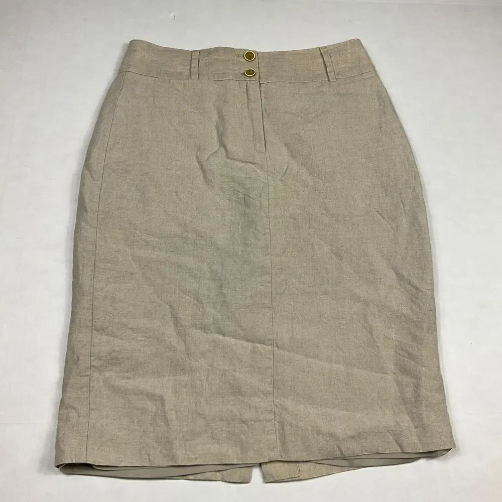 Banana Republic Womens Linen Pencil Office Skirt Beige Lined Work Zip Up Size 0